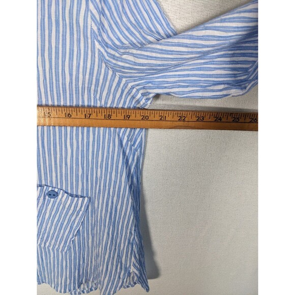 Ali Miles Top Women's PL Blue Striped Button Up Tunic Coastal Nautical Shirt - Picture 6 of 8